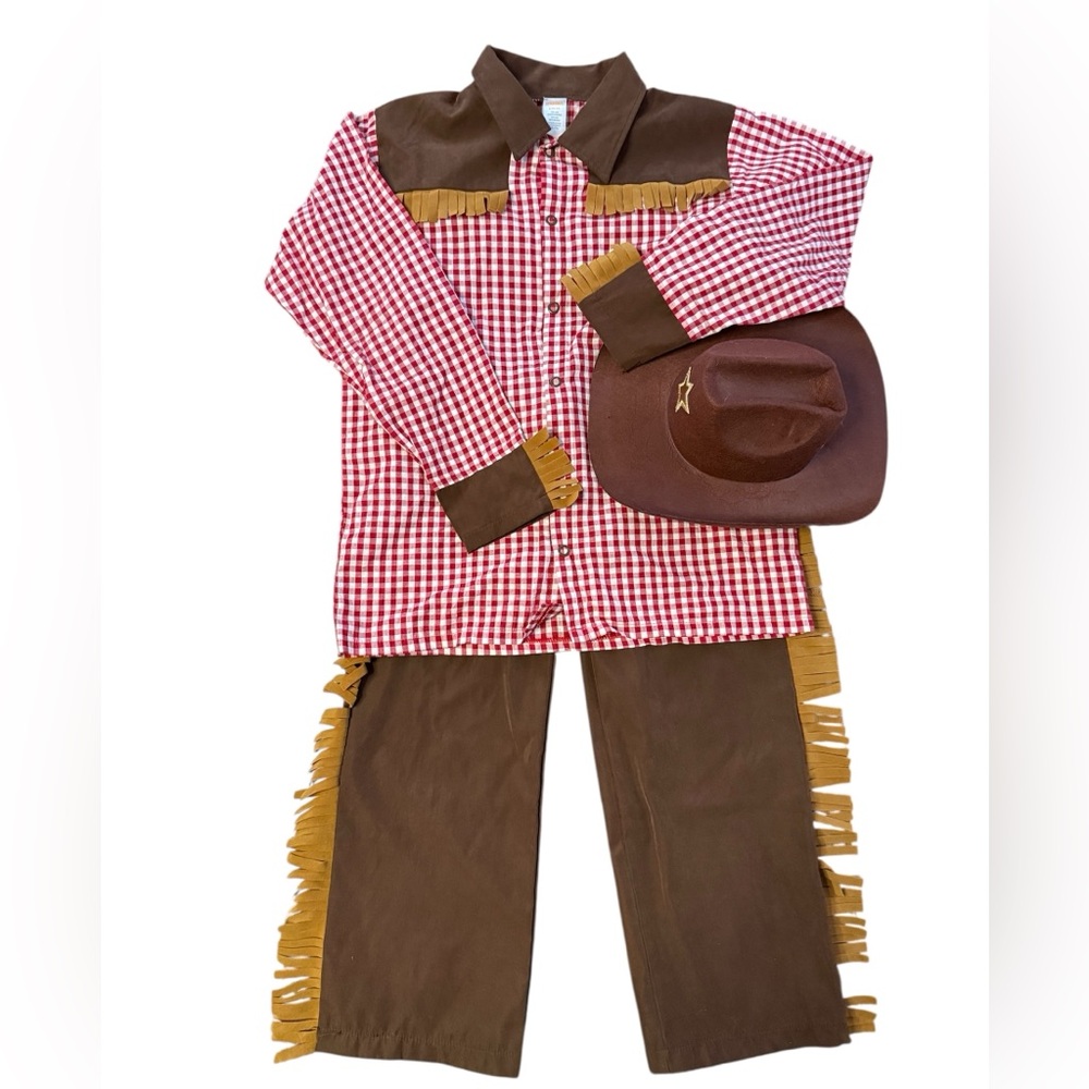 Gymboree L (10-12) JUNIOR BUCKAROO Cowboy Costume shirt hat chaps fringe gingham